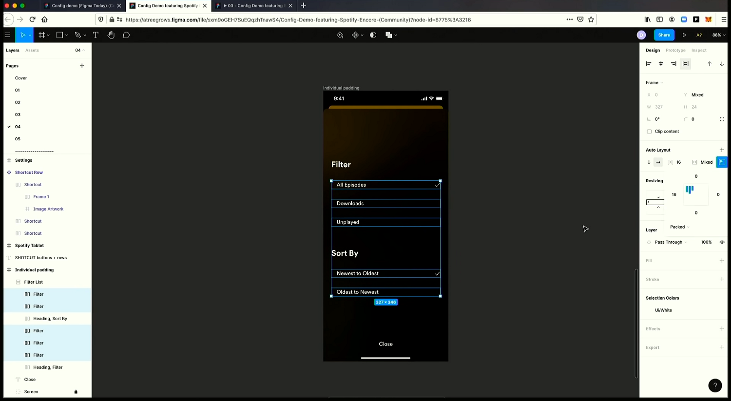 A screenshot of applying individual padding values with the new Auto Layout UI.