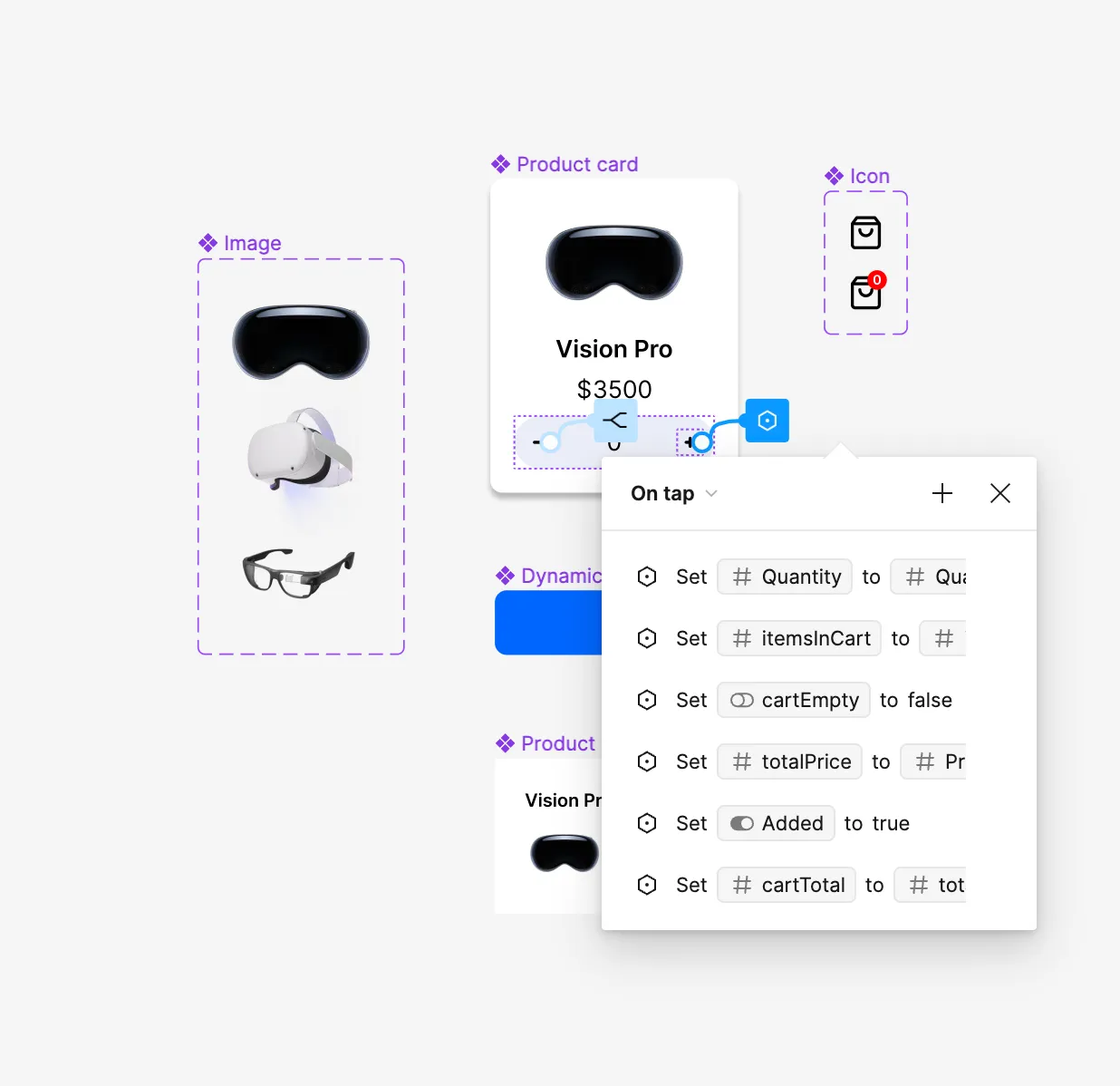 Screenshot showing the set variable interactions